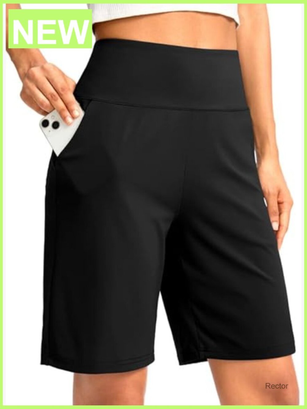 Women's Bermuda Shorts 9" Inseam High Waisted Pockets Athletic Workout - Picture 1 of 6